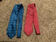 2 Ted Baker 100% Silk Ties~ Geometric Red Floral Teal ~ Made In USA Read
