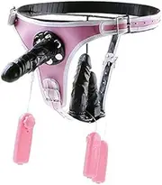 JINJIZHI Strap-on dildo for women with vibration Adjustable harness with 3 silicone dildos SM sex toy for lesbian couples Masturbator Clitoris stimulator For women couples(Pink)