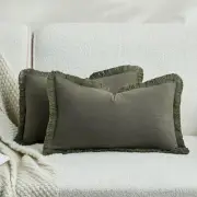 Set of 2 Fringe Throw Pillow Covers with Tassel Trim for Farmhouse Living