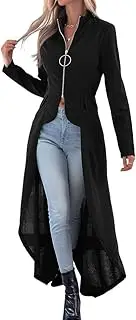 [Inzegao] Women Maxi Thin High-Low Jacket False Pocket Tailcoat Jackets Coat Long Sleeve Drape Cardigan Halloween Costume