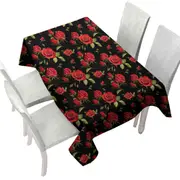 Black Background Classic Red Roses Tablecloth