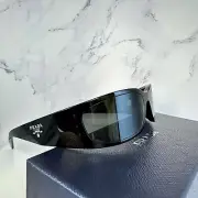 Prada Sunglasses Black Symbole Logo Runway Wrap Mask Acetate Authentic