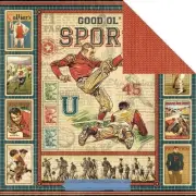 Graphic 45 scrapbook paper Good Ol' Sport 5p baseball football Princeton Race