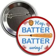 [Generic] Classic Baseball Button Pin, Hey Batter Batter Swing, 2.25 Inches, Red and Blue, Made in USA, Multi-Color