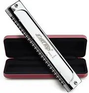 [East top] Tremolo Harmonica Key of C, 24 Holes Silver Professional Mouth Organ Musical Instrument T2406S harmonica for Professionals, Beginners, Students and Children, as gift