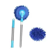 360 Rotating Bucket Spin Mop Car Wash Set, Adjustable Blue Mop +2 Blue Head