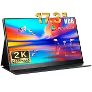 2K Portable Monitor 17.3'' 2560x1440 USB-C Mini HDMI Monitor Buitl-in Speaker