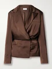 [16ARLINGTON] 16ARLINGTON - Ardo Wrap-effect Satin Blazer - Brown - UK 10 UK 10 Brown