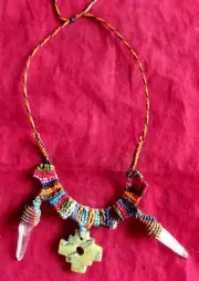 Peruvian necklace woven in macrame thread quartz crystal energy stone