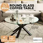 80cm Coffee Table Glass Round Top Modern Living Room Furniture with Metal Legs