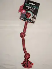 New Pet Dog Puppy Play Tug Pull Fetch Triple Knot Rope Toy Red