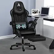 ALFORDSON Gaming Chair White Color Black Series, Video Game Racing Style Seater with Massage Lumbar Cushion and U-shape Headrest, High Back Ergonomic Reclining Desk Chair with Footrest for Home Office