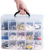 [Sooyee] 3-Layer Things & Crafts Storage Box with 30 Adjustable Compartments for Organizing Washi Tape, Embroidery Accessories, Threads Bobbins, Kids Toy, Nail Polish, Jewelry - Large