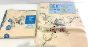NEW VTG Peacock Creations 68x88 Oval Embroidered Tablecloth 12 Napkins Butterfly