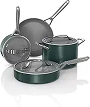 Ninja NeverStick Ceramic Pro 7-Piece Cookware Set, Non-Stick Pots, Pans, Glass Lids, Ceramic Coated, Stainless Steel Handles, Stove to Oven Safe, All Stovetops & Induction Compatible, Green, CW39007GN