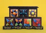 Wooden India Spice Drawer Chest with Ceramic Drawers 8 Drawer Storage Unit