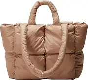 [Cofteve] Women Large Quilted Puffer Tote Bag Soft Padded Down Winter Handbag Space Totes Puffer Shoulder Bag Pillow Shopper Bag