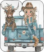Beautiful Cute Cowgirl Truck Hair Cutting Capes Professional Barber Cape, Barber Cape Polyester 64.9 In x 55.1 In, Beautiful Cute Cowgirl Truck