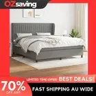 Box Spring Bed Queen Size Dark Grey Mattress Fabric Pocket Spring Topper 5124
