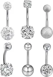 [ZAMXHUG] 6-Piece Belly Button Piercing Barbell Set - 14G Belly Button Piercing Navel Piercing Ring Banana Piercing with Crystal Balls Piercing Jewellery Set Made of Surgical Steel Navel Ring Woman Gift