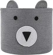 Bear Basket, Animal Basket, Large Cotton Rope Basket, Large Storage Basket, Woven Laundry Hamper, Toy Storage Bin, for Kids Toys Clothes in Bedroom, Baby Nursery (18"x15", Grey)