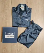 Peter Alexander Boys Blue Satin Shortie Set Size 8 - Brand New In Box