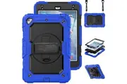 WASSUP iPad Mini 5th/4th Gen 7.9 inch 2019/2015 Case with Screen Protector Hand Strap Stand & Shoulder Strap-Black&Blue