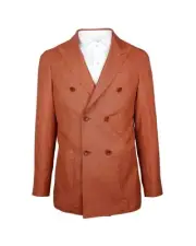 Made in Italy Double Breasted Linen Blazer Men Brown Suits & Blazers