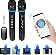 2PCS Wireless Microphone, Bluetooth Dual Handheld Dynamic Mic System with Rechargeable Receiver, for Karaoke Speech Church Home Party Mixer