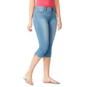 Nevenka Womens Capri Jeans High Waisted Zipper Button Tight Fit Denim Pants-Light Blue
