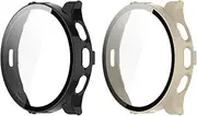 Protective Case Intended for Garmin Venu 3S Screen Protector Cover, Hard PC Case with Tempered Glass Screen Protector for Garmin Venu 3S Smartwatch (Black + Ivory White)