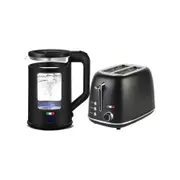 Vintage Electric 1.7L Glass Kettle and 2 Slice Toaster Combo Stainless Steel Black