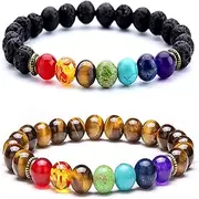 [YALLNASL] Men Women 8mm Lava Rock Beads Bracelet Elastic Natural Stone Chakra Yoga Bangle Bracelet Birthday Mothers Day Gifts for Women Mom Mother Braided Rope Bracelets