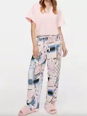NEW PETER ALEXANDER DREAMY BAMBOO PEACH TOP + FLORAL PANTS PJ SET L RRP$139.90