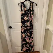 NEW Nina Leonard Maxi Dress Blue Pink FLORAL PLUS SZ Medium Wedding Guest