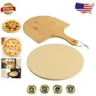Cordierite Pizza Stone Set - 13-Inch Round Stone with Bamboo Peeling Paddle