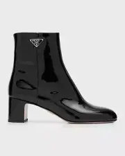 PRADA Triangle Logo Patent Leather Block Heel Ankle Booties Boots Shoes $1620