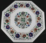 Coffee Table Top with Semi Precious Gemstone Inlay Work Marble Sofa Side Table