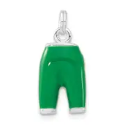Sterling Silver 3-D Polished Cz Green Enameled Pants Charm