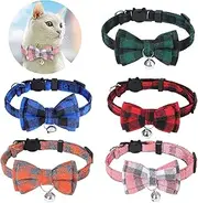 Bowtie Cat Collar with Bell 5 Pack Breakaway Safety Kitten Collar,Adjustable and Safety for Kitty, Puppy,Bunny