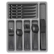 49-Piece Black Silverware Set with Organizer, Heavy Duty Stainless Steel Blac...