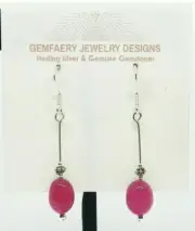 Sterling Silver Natural RUBY Gemstone Dangle Earrings #2129...Handmade USA