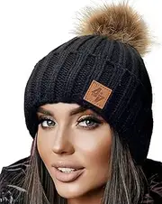 [4sold] Mens Womens Beanie Warm Winter Cable Knitted Bobble Hat Plain Ski Pom Wooly Cap Full Cosy Fleece Liner