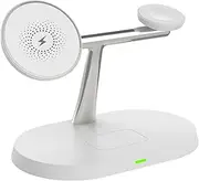 BUCKKO 3 in 1 Wireless Charging Station Compatible with Magsafe Qi | iPhone | iWatch |Airpod Charging Station| Fashion Desktop Devices Reliable Voltage Support 3X+ Devices (White W/O Night Light)