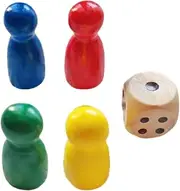 Board Game Pawns - Wooden 4 Chess Pieces Game Pawns with 1 Dice,Multicolor Small Board Accessories Portable Checkers Components for Adults