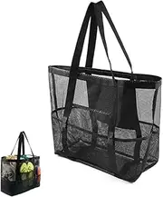 Mesh Beach Bag，Granmagazz Large Beach Tote Bag with Foldable Beach Bag, Lightweight Oversized Beach Tote for Family Beach toys & Vacation Travel Camping Grocery（black）