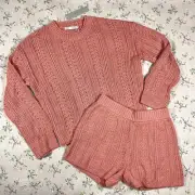 One Grey Day Vista Pointelle Pullover Shorts Set Paprika S