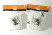 2 HALLOWEEN Decorative Stretchy SPIDER WEBS w/Black Spiders Holiday Home Decor