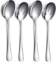4-Piece Stainless Steel Serving Utensil Set - 2 Serving Spoons and 2 Slotted Spoons (Silvery, One Size)