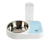 Dog Bowl Dog Eat Pot Cat Pot Puppy Automatic Drinking Double Bowl Feeding Basin Pet Moisture-proof Dual-use Pet Bowl-Blue